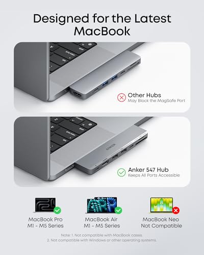 Image of Anker USB C Hub for MacBook, 7-in-2 mac Dock with 4K@60Hz HDMI, Compatible with Thunderbolt 4, 1 Type C and 2 USB A Data Ports for MacBookPro 13 Inch, MacBookAir M4 /M5, and More (Not Work with Neo)