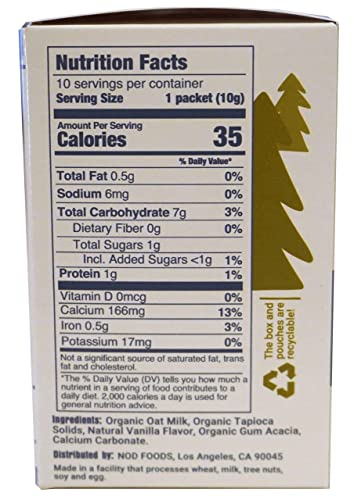 Nod Creamer Powdered Oat Creamer, 10-Single Serving Pouches Per Box | Dairy-Free, Vegan, Gluten Free & Non-Gmo | Good Tasting | Made To Travel (Unsweetened) #TOP6