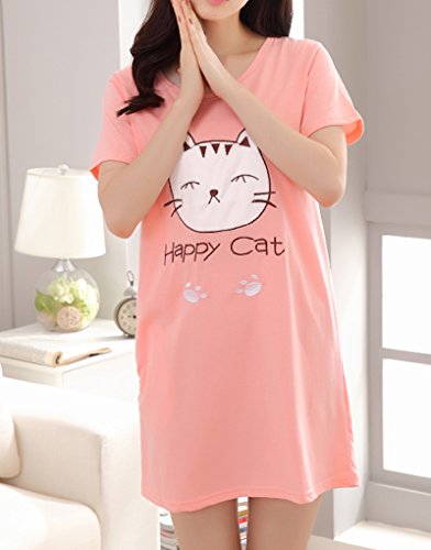 Vopmocld Big Girls' Cute Happy Cat Sleepwear Short Sleeve Summer Soft Nightgown3