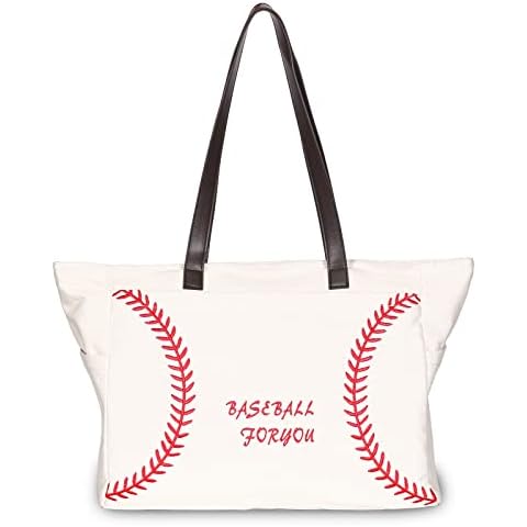 Baseball Mom Bags for Women, Thick Canvas Baseball Tote Bags with Pockets, Sports Mom Esentials, Baseball Coach Gifts, Baseball Accessories, Baseball Vlaentines Gifts for Her(X-Large, white) … … … Cover