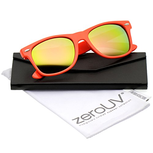 zeroUV Retro Large Square Colored Mirror Lens Horn Rimmed Sunglasses 55mm (Orange/Pink-Green Mirror)2