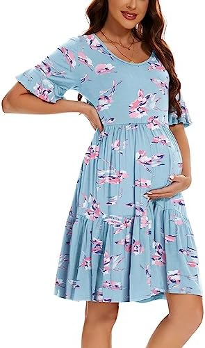 Smallshow Women's Maternity Dress Ruffle Short Sleeve Pregnancy Clothes Summer