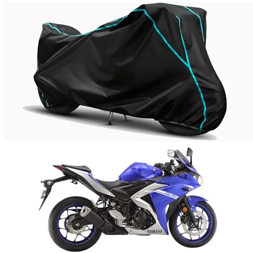 Image of Waterproof Bike Body Cover Compatible for | Yamaha YZF R3 STD | Taffeta Fabric, Sky Piping Design, Bottom Elastic Fit | Dustproof, Sun UV & Rain Protection for All Weather.