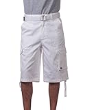 Pro Club Men's Cotton Twill Cargo Shorts with Belt, 38', White