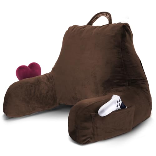 Image of Nestl Reading Pillow for Kids & Teens with Shredded Memory Foam, Backrest Pillows for Reading, Watching, and Gaming, Use on the Couch, Bed, or Floor Adjustable Support, Washable Cover, Chocolate Brown
