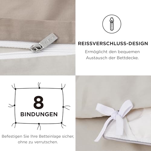 BEDSURE Bettwäsche 135x200 Baumwolle 4tlg. - Beige Taupe Set 2x80x80 Kissen – Ansicht 6