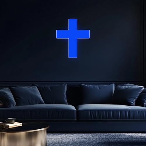 Image of Anrookie 3D LED Neon Cross Sign, USB-Powered Custom Neon Light with 5-Level Dimmer, 5 Color Options, Decorative Wall Art for Home, Bedroom, Church, Party, and Gifts (9x8 in) (Midnight Blue)