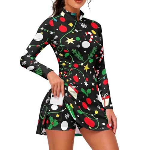 Rnyleeg Christmas Golf Dresses for Women with Built-in Shorts, M