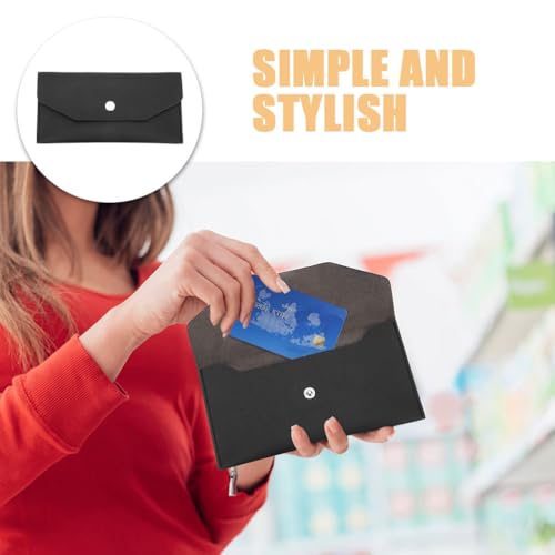 CALLARON 2 Stück Briefumschläge aus schwarzem Leder – Geldbeutel, wiederverwendbar, Receipt Organizer, tragbar, zum Verwalten des Budgets und zur Aufbewahrung von Quittungen, 17,5 x 9 x 1 cm