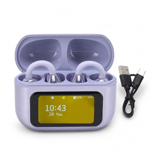 POENVFPO Bezprzewodowe Słuchawki HiFi 5.49 Nauszne, Kolorowy Ekran Dotykowy LCD Etui z funkcją ładowania do Uprawiania Sportu, Mocny Bas Zapewniający Panoramiczny Dźwięk (PURPLE)