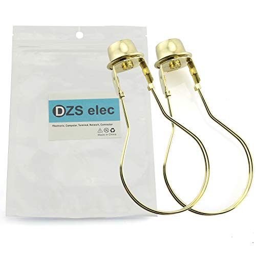 DZS Elec 2-Pack Brass Round Light Bulb Holder with Lamp Shade Attaching Finial DIY Lighting Accessories Clip On Lampshade Adapter