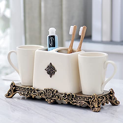 Tauzveok Bad ZubehöR Vintage,Accessoires füR Bad Keramik,Seifenspender Set,Seifenspender Zahnputzbecher Wc Badezimmer Set Vintage Bad ZubehöR Bad Accessoire (White A) Cover