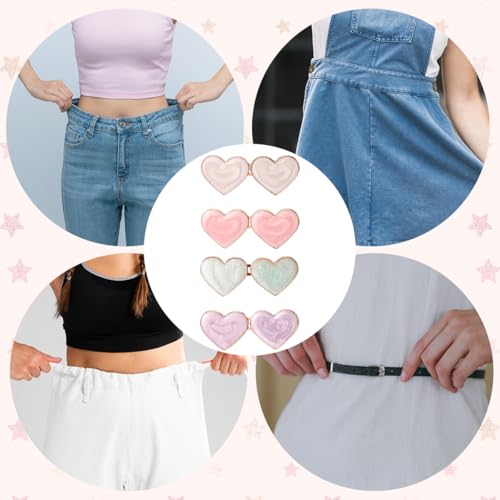Image of SANNIDHI 8pcs Jeans Tightening Clips, Heart Shape Adjustable Waist Knots for Jeans Adjustable Pins for Women, Too Loose Pant Waist Tighteners Tighten Buckle Clip Decoration Accessories, No Sewing