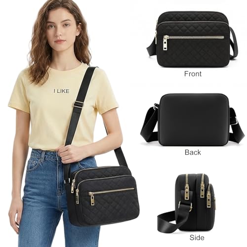 Image of Nylon Crossbody Bags for Women Trendy Quilted Cross Body Purse Medium Crossbody Purses Fashion Ladies Messenger Shoulder Bag
