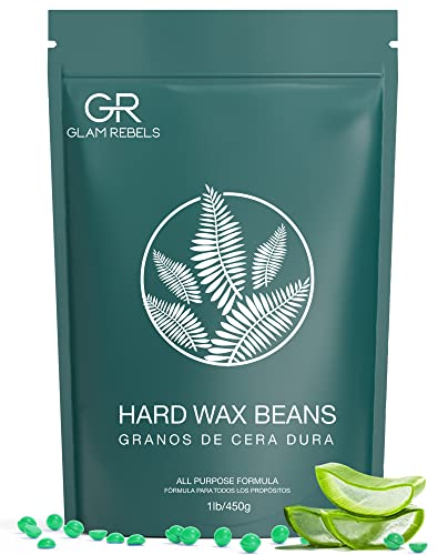 1lb Hard Wax Beads, GLAM REBELS Wax Beads for Hair Removal Sensitive Skin with Pure Aloe, Wax Beads for Brazilian Waxing Bikini Leg Face, Perfect for Full Body & Hair Type Gentle Hair Removal At Home