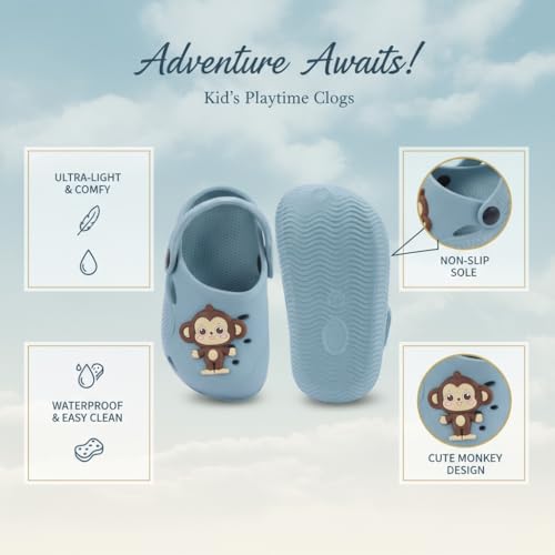 Image of GIMME ! Little Monkey, Toddler Clogs Slippers, 12 Months to 6 Years, Baby Boy, Waterproof, Lightweight, Cute Cartoon Fun Charms, Pink, Non-Slip Sole