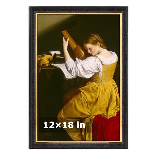 HLiWEGNS Vintage Black 12x18 Frame, Rustic Wood Poster Frame with Gold Lined Edge Finish, Picture Frame 12 x 18 for Photo, Artwork and Home Decor