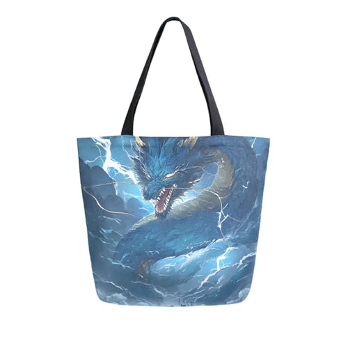 Extra Large Shoulder Tote Bag for Beach Travel Weekender Gym The Dragon Of Intimidation Reusable Grocery Canvas Shopping Bag