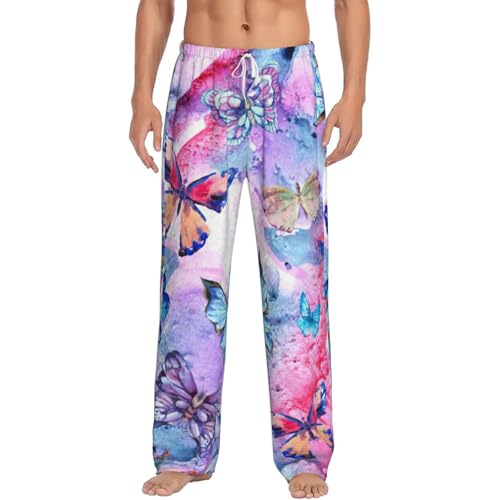 Pantalon de pyjama en polaire doux décontracté imprimé papillon