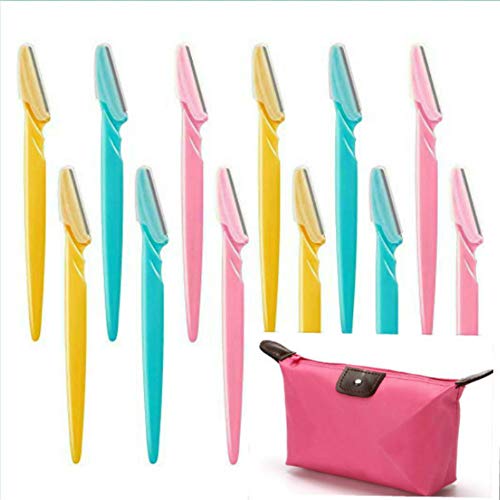 MIAC 12pcs Touch-Up Multipurpose Exfoliating Dermaplaning Tool, Eyebrow Razor, and Facial Razor with Precision Cover (color random)