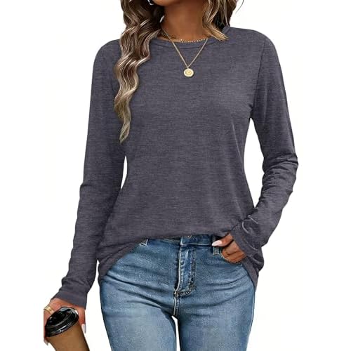 CHICGAL Women Long Sleeve Shirts Casual Dressy Crew Neck Soft Basic Tee Loose Fit Tunic Tops