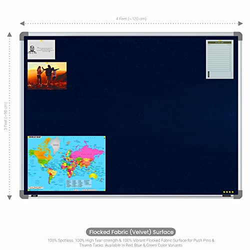 Image of Scholar Art Metis 3x4 Feet Fabric Pin-up Notice Board for Study Table & Kids Room | High Strength Velvet Cloth + High Density Soft Board for Pinning Photos, Sticky Notes & Reminders (Dark Blue)