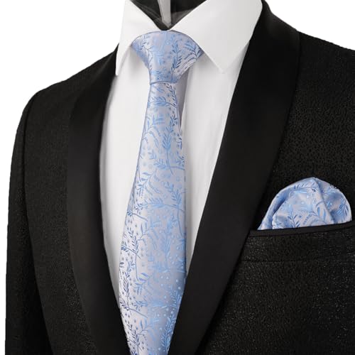 Image of Alizeal Mens 3.15'' Light Color Rustic Tie Handkerchief | with Flower Printed Handkerchief for Wedding Business Daily Wear