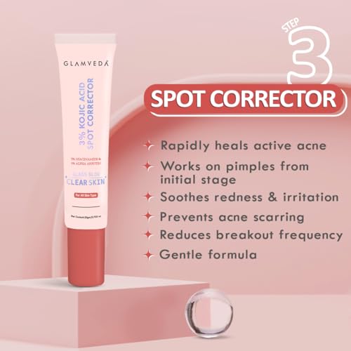 Image of Glamveda 2% Kojic Acid 4 Step Skincare Routine Facewash, Spot Corrector, Serum & Gel Cream For Remove Dark Spots, Pigmentation, Acne Scars, Clear and Glowing Skin | For Men & Women | All Skin Type