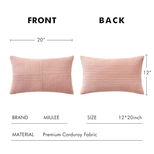 Image of MIULEE Pink Decorative Lumbar Throw Pillow Covers 12x20 Inch for Couch Bed Sofa Pack of 2 Boho Farmhouse Throw Pillows Soft Cross Corduroy Patchwork Textured Cushion Cases
