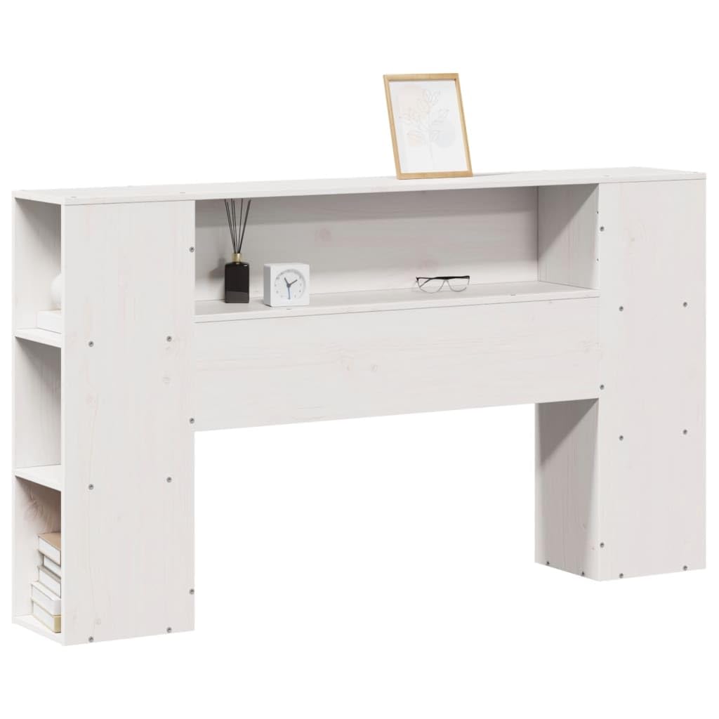 Tête de lit avec Rangement 160 cm en Bois Massif de Pin Blanc, Dosseret de Lit Autoportant avec 7 Compartiments pour Cadre de Lit Double de Chambre