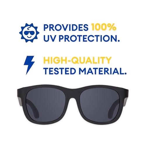 Image of Babiators Kids Sunglasses With UV400 Lens for 3-5 Years Kids, 100% UVA + UVB Sun Protection | Non-Breakable Flexible Rubber Frame, Shatter and Impact Resistant, BPA Free | The Navigators - Black