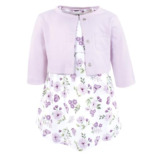 Image of Hudson Baby Girls' Cotton Dress and Cardigan Set