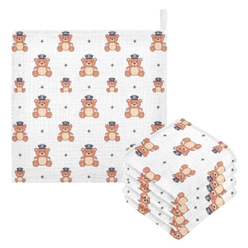 vvfelixl Cartoon Captain Bear Baby Burp Cloths Baby Muslin Washcloths for Boys Girls Cotton Babys Face Towel for Newborn Infants Soft and Absorbent 11.8 X 11.8 in, 5 Pack3