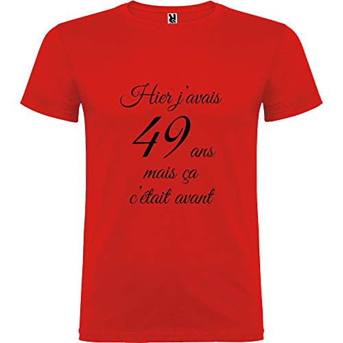 T-Shirt Homme Hier J'avais 49 Ans rouge coton col rond anniversaire