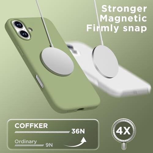 Image of Magnetic for iPhone 16 Case, Compatible with Magsafe, Suction Cup Phone Mount, [2 Screen Protectors][Camera Lens Protector] Silicone Shockproof Protective Slim Phone Cover 6.1 inch, Tea Green