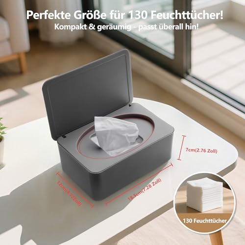 Versiegelte Feuchttücher Box mit großem Volumen Staubschutz Grau Baby Feuchttücherbox für feuchte Tücher Toilettenpapier Taschentücher im Badezimmer Wohnzimmer