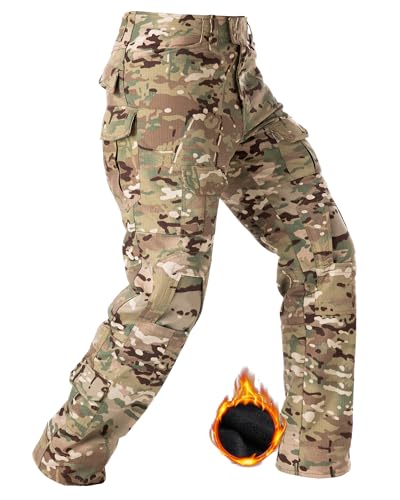MERJAZ Men\'s Fleece Lined Tactical Pants Thermal Camo Cargo Pants Winter Waterproof Hiking Pants Insulated Work Pants CP Camo 32