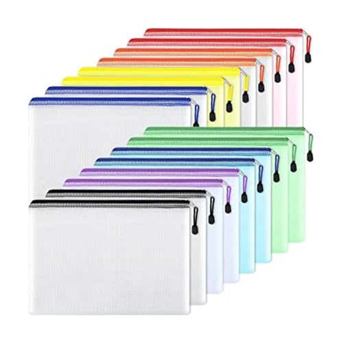 16個 ジッパー付きファイルポーチ 財布 13x9.25インチ フォルダーバッグ 防水 PVC ドキュメントバッグ 学校 オフィス 旅行用 学生やプロフェッショナル向けの防水フォルダー
