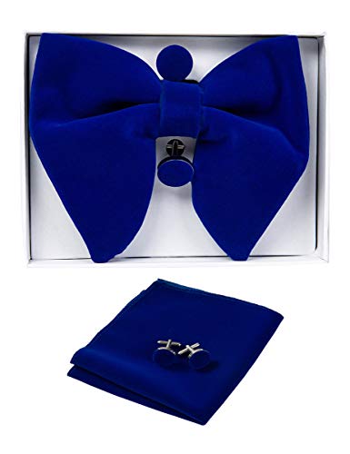 Image of GUSLESON Mens Solid Plaid Velvet Pre-tied Adjustable Bow Tie and Pocket Square Cufflink Set with Gift Box