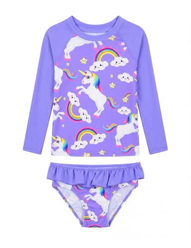 Image of Girls Rash Guard Swimsuit Long Sleeve Tankini Sets Two Pieces Bathing Suit Swimwear UPF 50+ Sun Protection