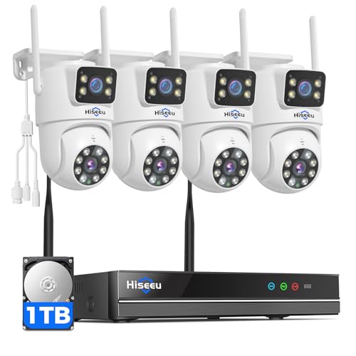 Hiseeu Wireless Security Cameras Outdoor, 5G & 2.4G WiFi Pro, Wireless Home Security Camera System, Dual Lens, 360° Pan & Tilt, Auto Tracking, Color Night Vision, 1TB HDD No Subscription, Need Plug In