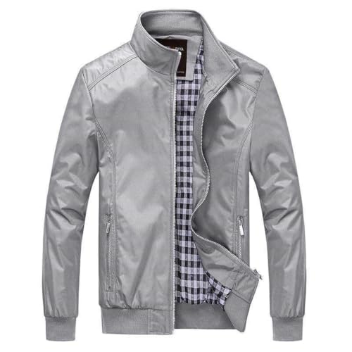 XINGJIAARTS Mens Lightweight Jackets Windbreaker Sports Plaid Print Stand Collar Zipper Jacket Fall Outdoor Coat with Pockets Grey 4X-Large - image 1