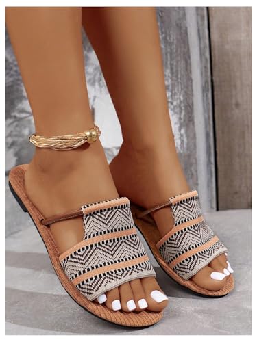 GORGLITTER Women's Boho Beach Sandals Dress Flats Open Toe Flip Flops Slides Shoes3