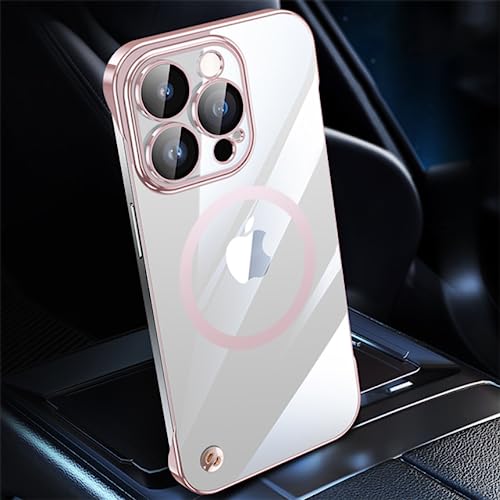 Coque iPhone 12 transparente rose avec support de charge sans fil magnétique