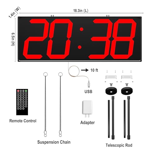 CHKOSDA Digital Wall Clock with Double Sided Display, Large LED Clock with Timer,Alarm,Temperature and Date,Two Faced Hanging Digital Clock Large Display for Multiple Public Places(Red) - Image 2
