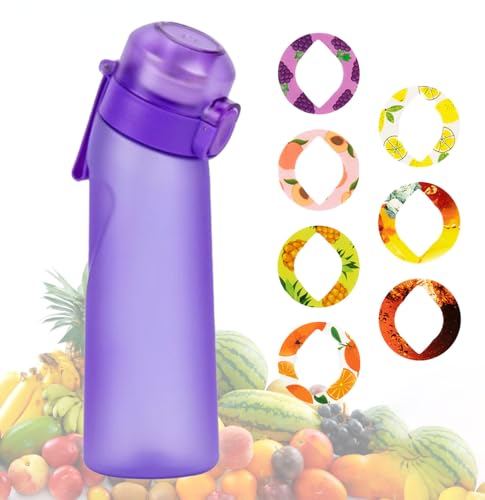 フレーバーウォーター ボトル エアー ア 水筒 650ml スポーツウォーターボトル 水の味が変わる水筒 BPAフリー グラデーション 再利用可能 プラスチックウォータージャグ 漏れ防止 フルーツフレグランスウォーターボトル ジム ヨガ 旅行 キャンプ サイクリング アウトドアスポーツ用 water bottle 7味付き(パープル,マット)のサムネイル