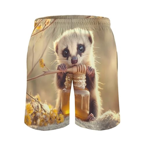 Cute Ferret Honey Mens Swim Trunks Quick Dry Beach Swimming Shorts with Mesh Lining and Pockets4