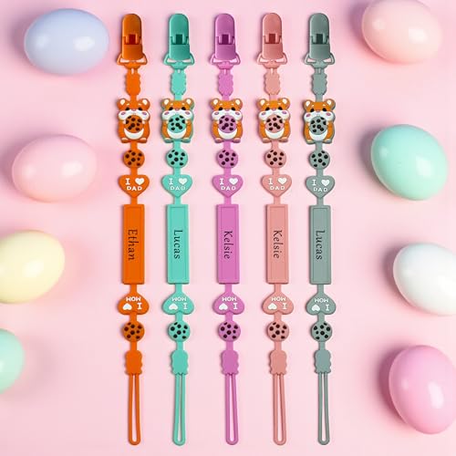 Image of Personalized Pacifier Clips with Name Custom Silicone Beaded Chain Pacifier Holder Stroller Gifts for Baby Boys Girls
