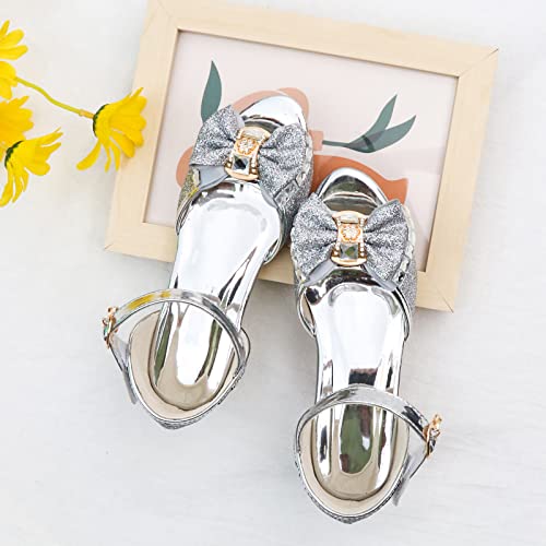 Image of Amtidy Girls Glitter Bow Low Heel Princess Shoes, Mary Jane Ankle Strap Dress Pumps for Wedding Birthday Party Performance