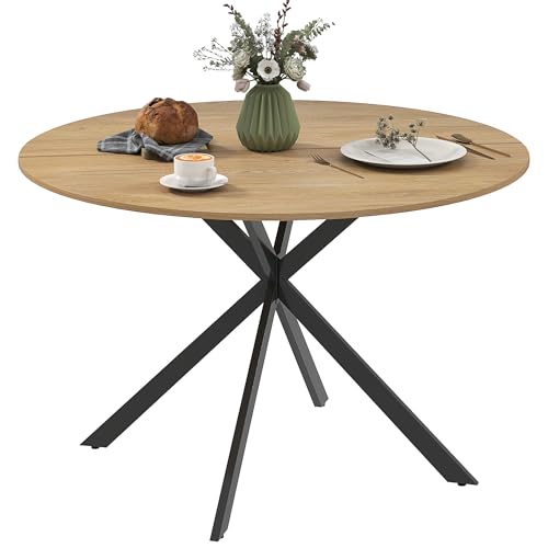 HOMCOM Tavolo da Pranzo Rotondo Stile Industriale, Tavolo da Cucina per 4 Persone con Gambe a Croce in Acciaio e Piano in Legno, Ø120x75 cm, Colore Rovere